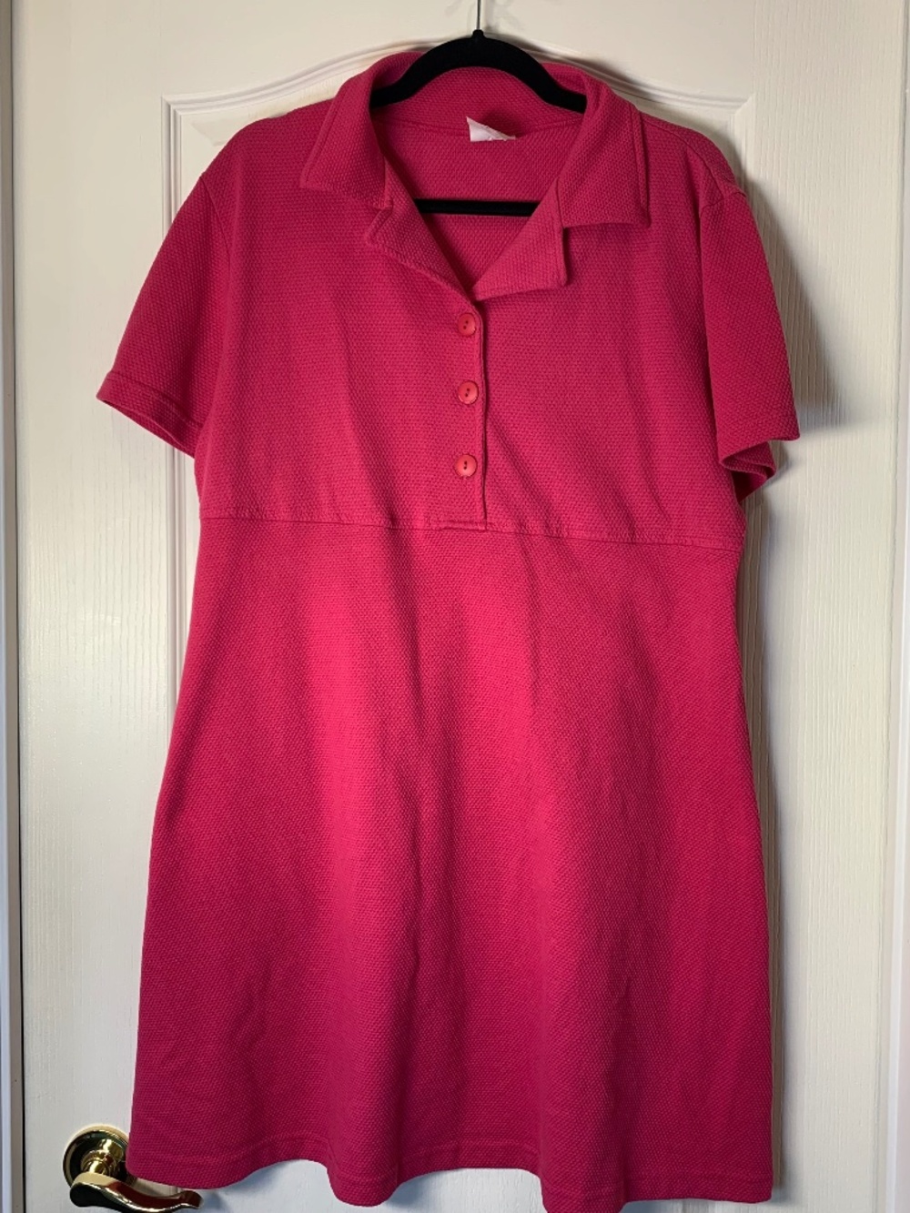 Fuchsia Textured Polo Dress Vintage Preppy Chic Tennis Style L Colorful Sporty